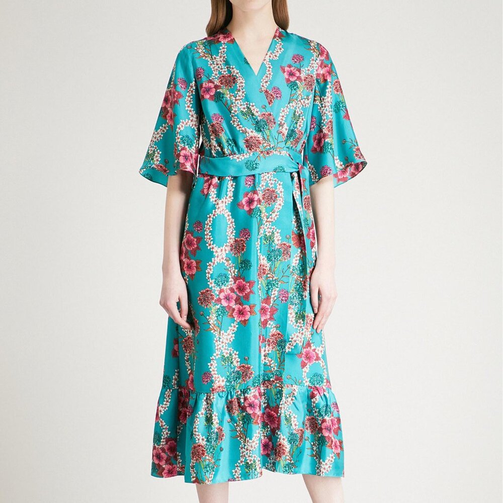 Sandro Silk Floral Midi Wrap Dress - 8/10